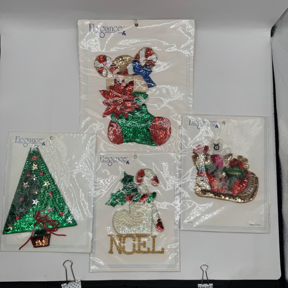 Elegance Sequin Applique Lot Multicolor Christmas Tree Sleigh Noel 4pc Holiday